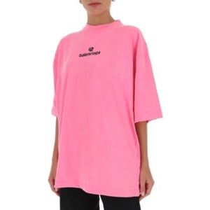 NWT Authentic BALENCIAGA Pink Embroidered Black Logo Shirt XS Oversized (XS-XL)